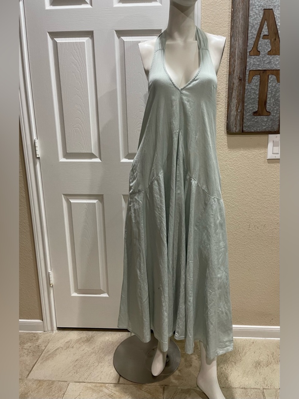 Free People "All In Love" Halter Tie Back Midi Dress in Nile Blue / Sage